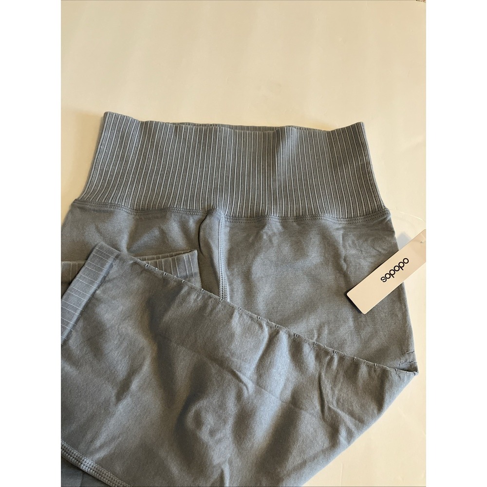 ODODOS Women's Ribbed High Waist Yoga Capris Blue Size XS/S 14" Inseam C162